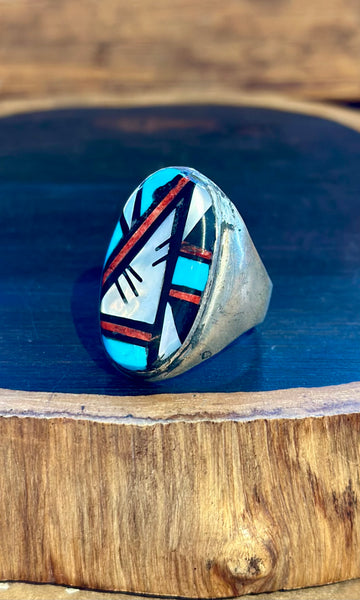 RAYMOND BOBELU ZUNI Multi-Stone Inlay Men's Ring • Sz. 12.5