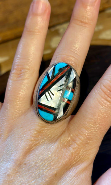 RAYMOND BOBELU ZUNI Multi-Stone Inlay Men's Ring • Sz. 12.5