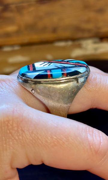 RAYMOND BOBELU ZUNI Multi-Stone Inlay Men's Ring • Sz. 12.5