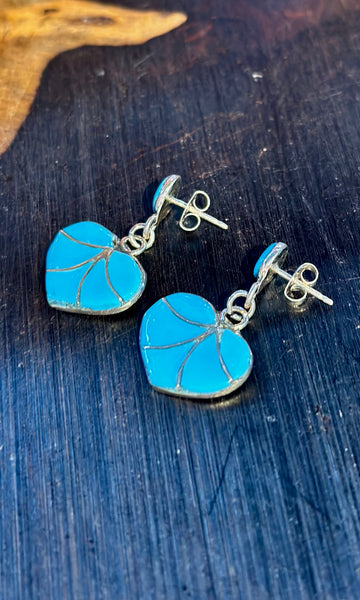 ZUNI HEARTS Sterling Silver & Turquoise Stud Earrings
