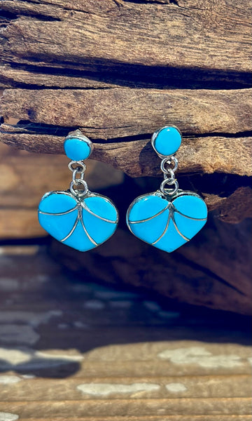 ZUNI HEARTS Sterling Silver & Turquoise Stud Earrings