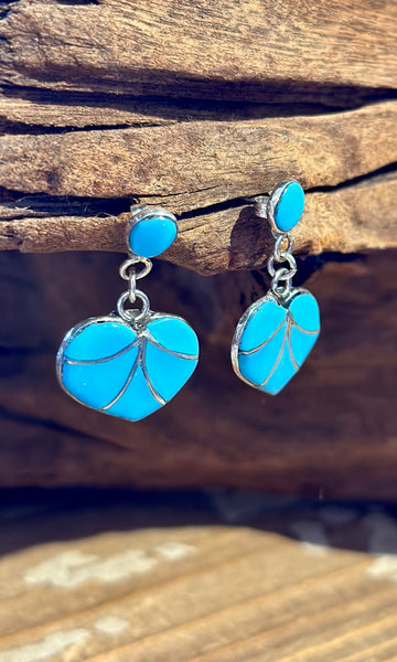 ZUNI HEARTS Sterling Silver & Turquoise Stud Earrings