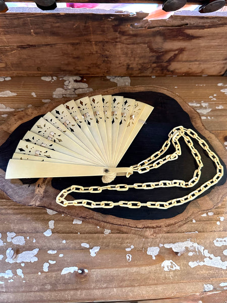 CELLULOID FAN Early 1900s Brisé Folding Fan Necklace