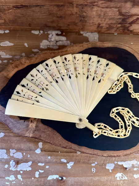CELLULOID FAN Early 1900s Brisé Folding Fan Necklace
