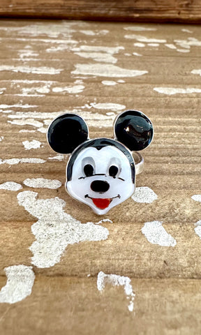 MICKEY MOUSE Zuni Toons Inlay Silver Ring • Adjustable Sizes
