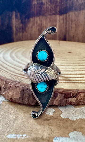 SEEING DOUBLE VINTAGE 70s Turquoise & Sterling Silver Ring • Size 7