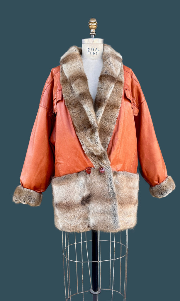 FUR AND LEATHER 80s Reversible Batwing Jacket • Large