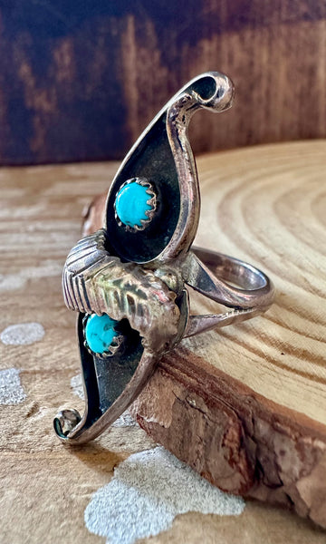 SEEING DOUBLE VINTAGE 70s Turquoise & Sterling Silver Ring • Size 7