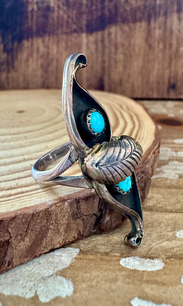 SEEING DOUBLE VINTAGE 70s Turquoise & Sterling Silver Ring • Size 7