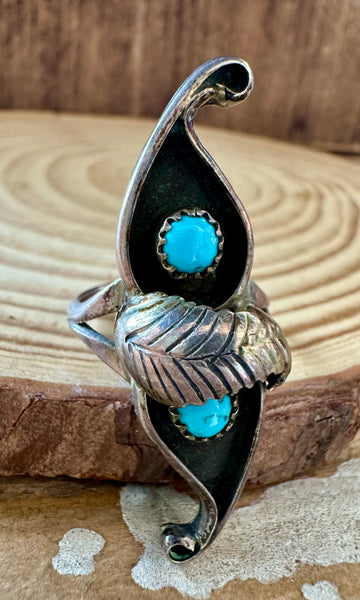 SEEING DOUBLE VINTAGE 70s Turquoise & Sterling Silver Ring • Size 7