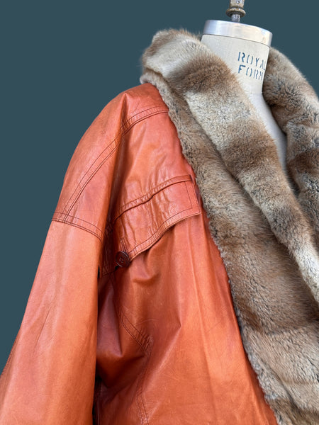 FUR AND LEATHER 80s Reversible Batwing Jacket • Large