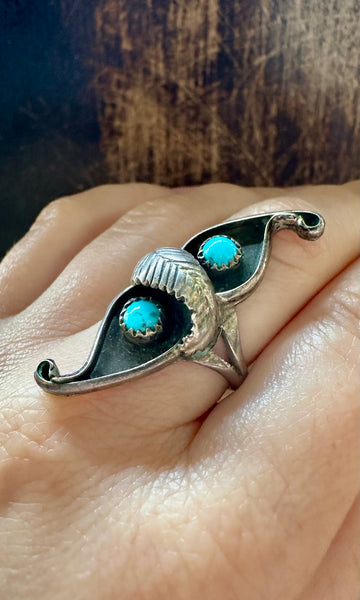 SEEING DOUBLE VINTAGE 70s Turquoise & Sterling Silver Ring • Size 7