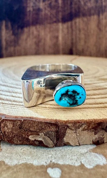 MODERN ASYMMETRICAL Turquoise and Sterling Silver Ring • Size 9