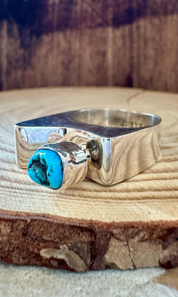 MODERN ASYMMETRICAL Turquoise and Sterling Silver Ring • Size 9