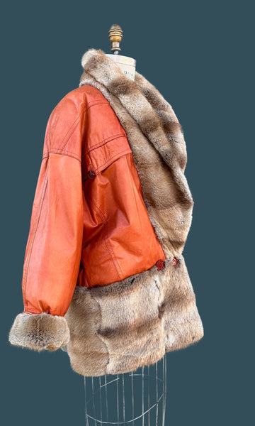 FUR AND LEATHER 80s Reversible Batwing Jacket • Large