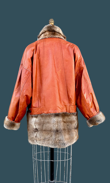 FUR AND LEATHER 80s Reversible Batwing Jacket • Large