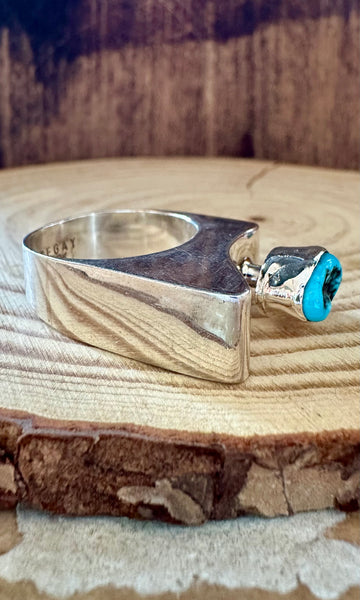 MODERN ASYMMETRICAL Turquoise and Sterling Silver Ring • Size 9