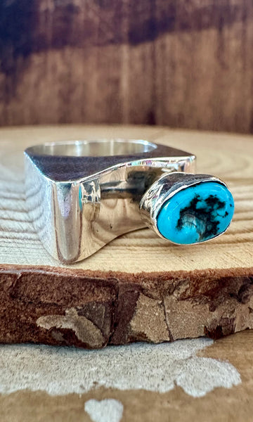 MODERN ASYMMETRICAL Turquoise and Sterling Silver Ring • Size 9