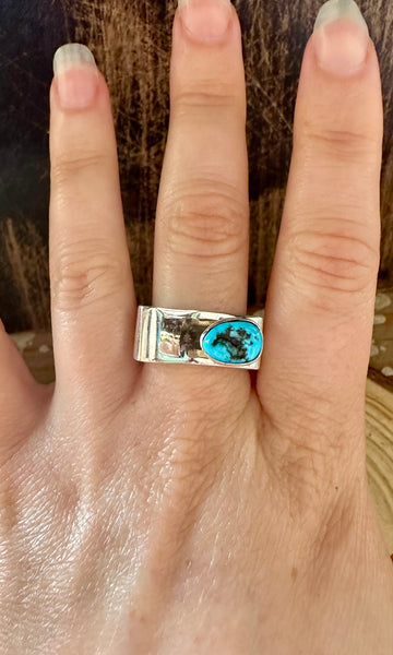 MODERN ASYMMETRICAL Turquoise and Sterling Silver Ring • Size 9