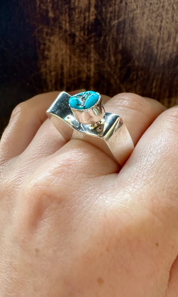 MODERN ASYMMETRICAL Turquoise and Sterling Silver Ring • Size 9