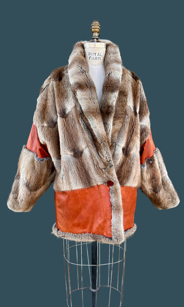 FUR AND LEATHER 80s Reversible Batwing Jacket • Large