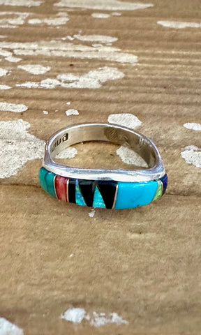 PATTERN PLAY Geometric Inlay Zuni Band Ring • Size 7 1/4