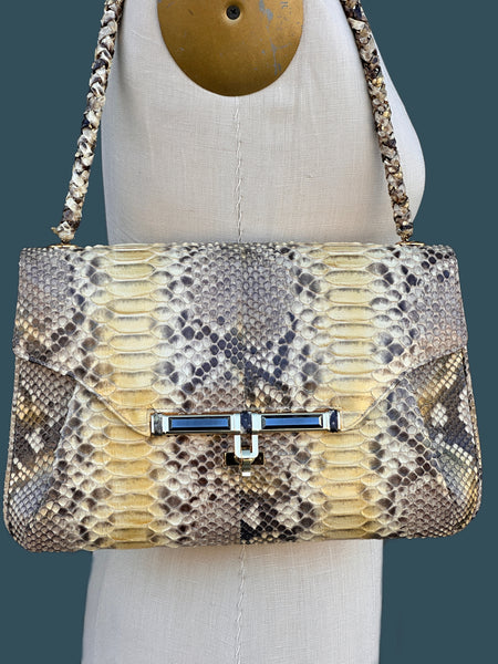 KARA ROSS 2000s Python Bag w/ Jeweled Gemstone Clasp