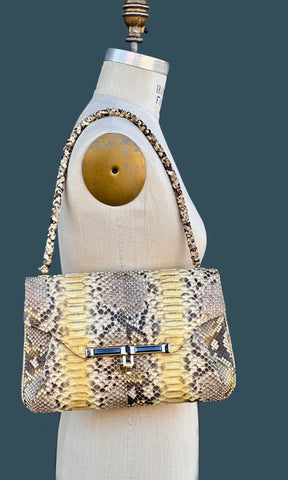 KARA ROSS 2000s Python Bag w/ Jeweled Gemstone Clasp