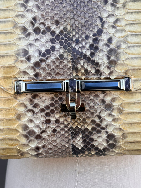 KARA ROSS 2000s Python Bag w/ Jeweled Gemstone Clasp