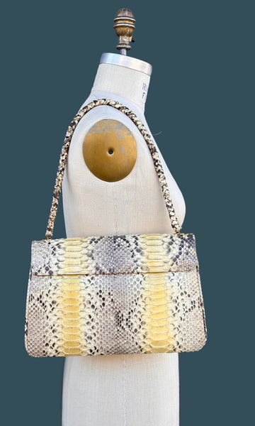 KARA ROSS 2000s Python Bag w/ Jeweled Gemstone Clasp