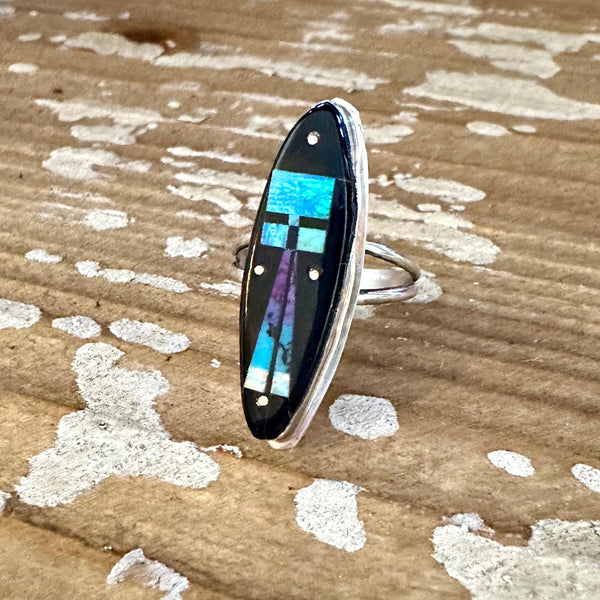 COLOR INVASION Gilbert Smith Inlay Navajo UFO Ring • Size 9