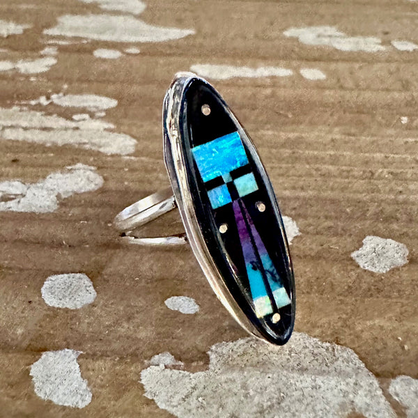 COLOR INVASION Gilbert Smith Inlay Navajo UFO Ring • Size 9