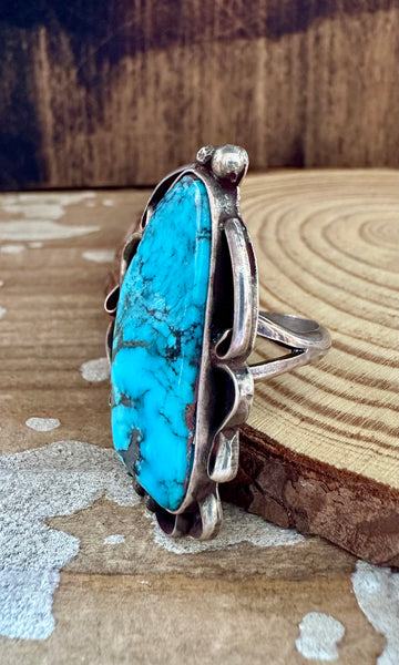 VINTAGE BIG BLUE Turquoise & Sterling Silver Ring • Size 8 1/4