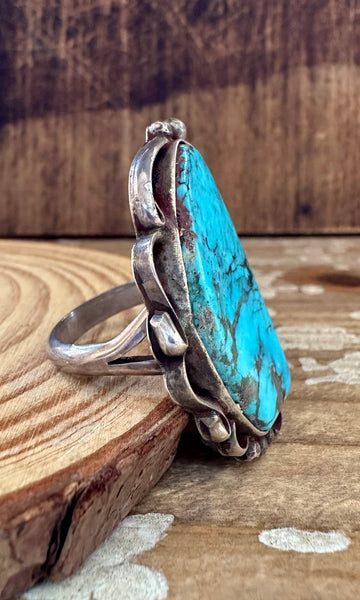VINTAGE BIG BLUE Turquoise & Sterling Silver Ring • Size 8 1/4
