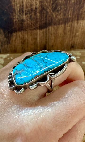 VINTAGE BIG BLUE Turquoise & Sterling Silver Ring • Size 8 1/4