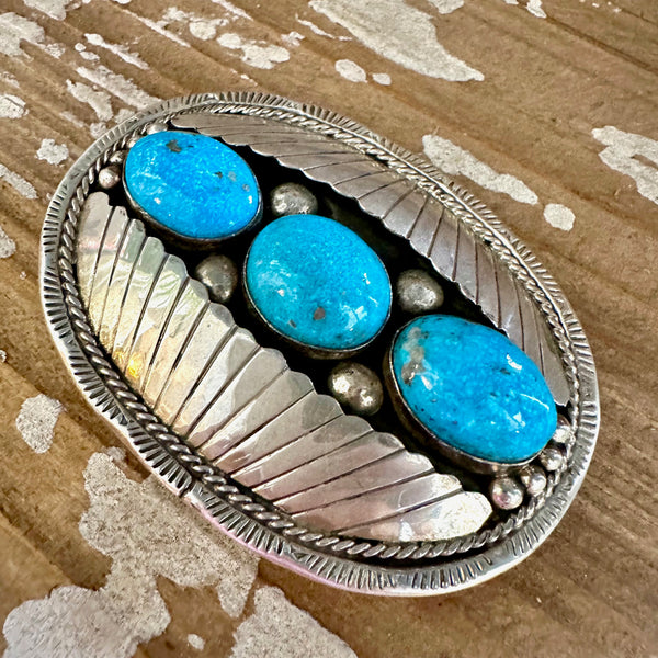 BETTA LEE Large Sterling Silver and Turquoise 68g Belt Buckle