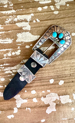TRES AMIGOS Ranger Belt Buckle, 42g Sterling Silver and Turquoise