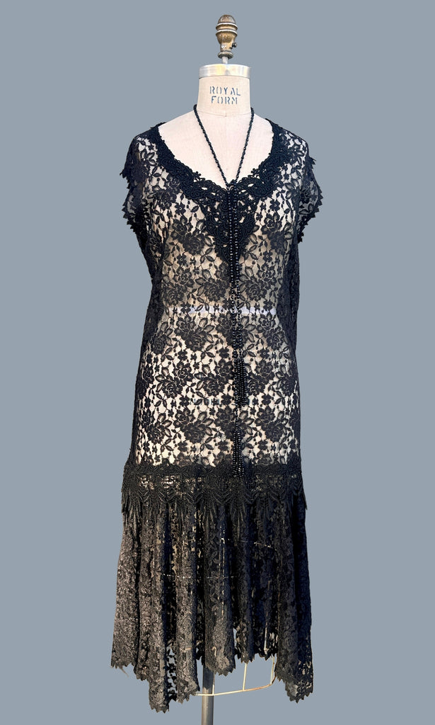 90s lace dress Vintage 90s Long Sleeve Mini Dress in Black, Lace Slip Dress