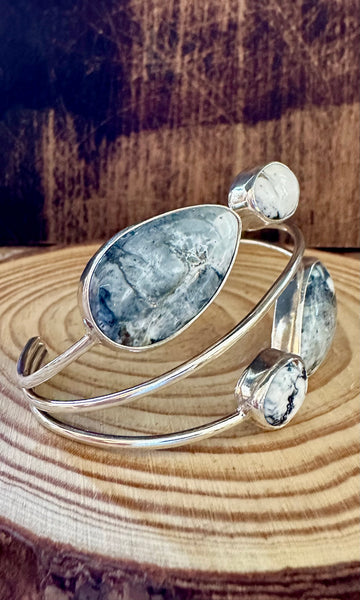J. BEGAY MULTI White Buffalo Turquoise and Silver Cuff