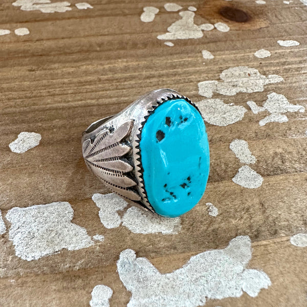SMOOTH BLUE RB Navajo Ring Mens Sterling Silver Kingman Turquoise • Size 11