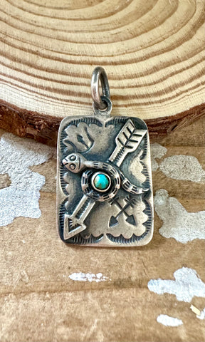 DAN DODSON Sterling Silver Snake & Arrow Turquoise Dog Tag Charm