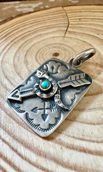 DAN DODSON Sterling Silver Snake & Arrow Turquoise Dog Tag Charm