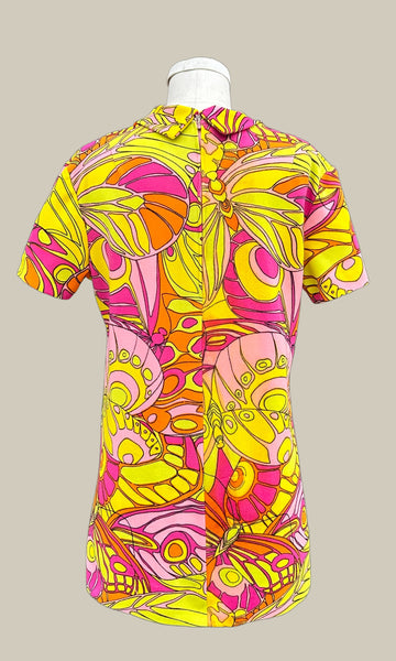 PSYCHEDELIC BUTTERFLY Vintage 60s Top • Sm. to Med.
