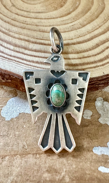THUNDERBIRD TURQUOISE and Sterling Silver Dog Tag Charm