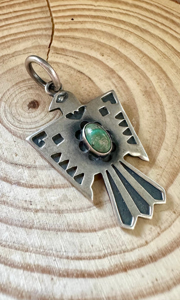 THUNDERBIRD TURQUOISE and Sterling Silver Dog Tag Charm