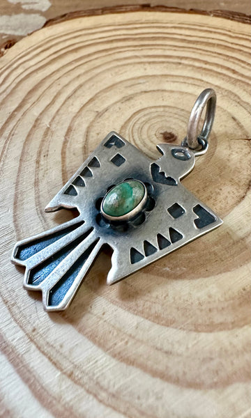 THUNDERBIRD TURQUOISE and Sterling Silver Dog Tag Charm