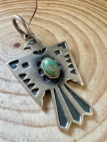THUNDERBIRD TURQUOISE and Sterling Silver Dog Tag Charm