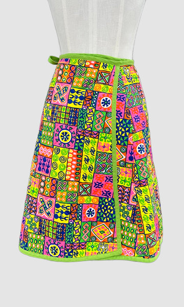 MEADOWBANK 60s Vintage Quilted Wrap Skirt • Sm. to Med.