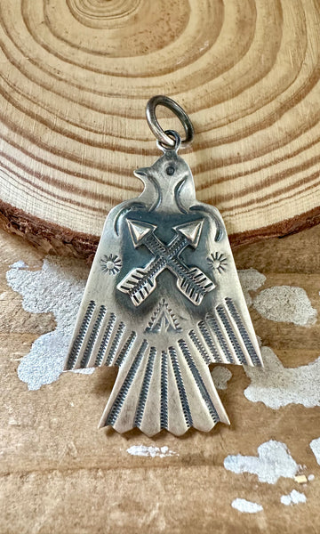 LARGE THUNDERBIRD Dan Dodson and Sterling Silver Dog Tag Charm