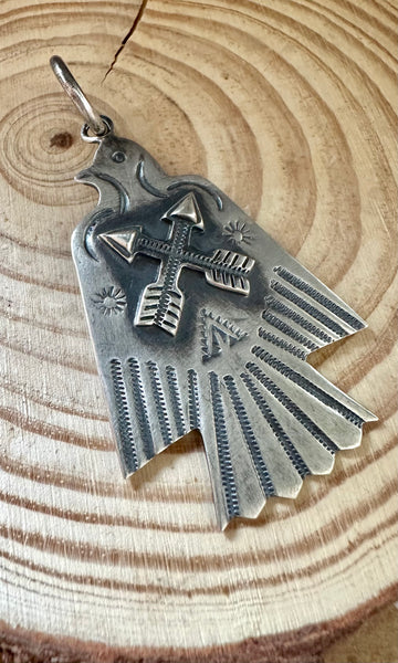 LARGE THUNDERBIRD Dan Dodson and Sterling Silver Dog Tag Charm
